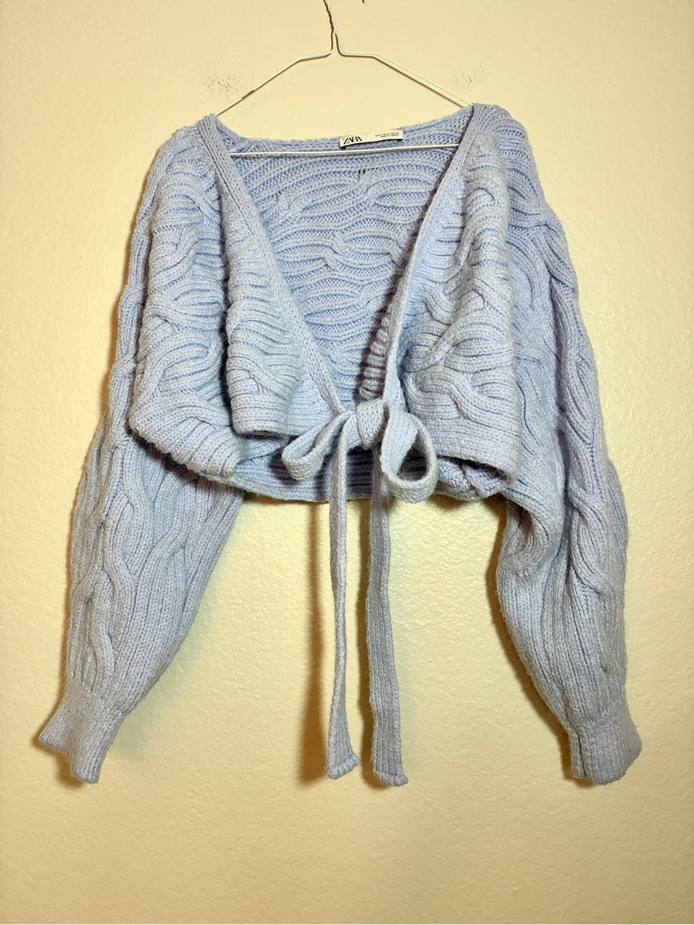 Zara Light Purple Cable-Knit Tie-Front Cropped Sweater Lavender
